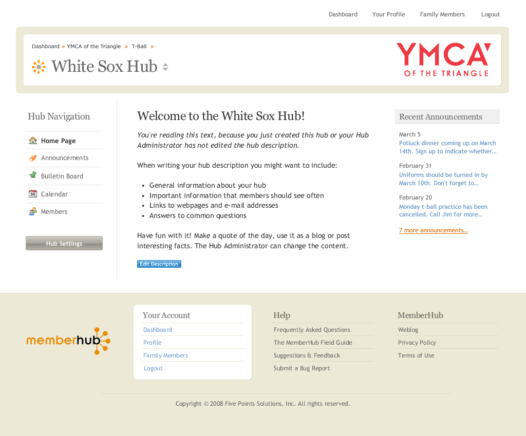 MemberHub hub home page